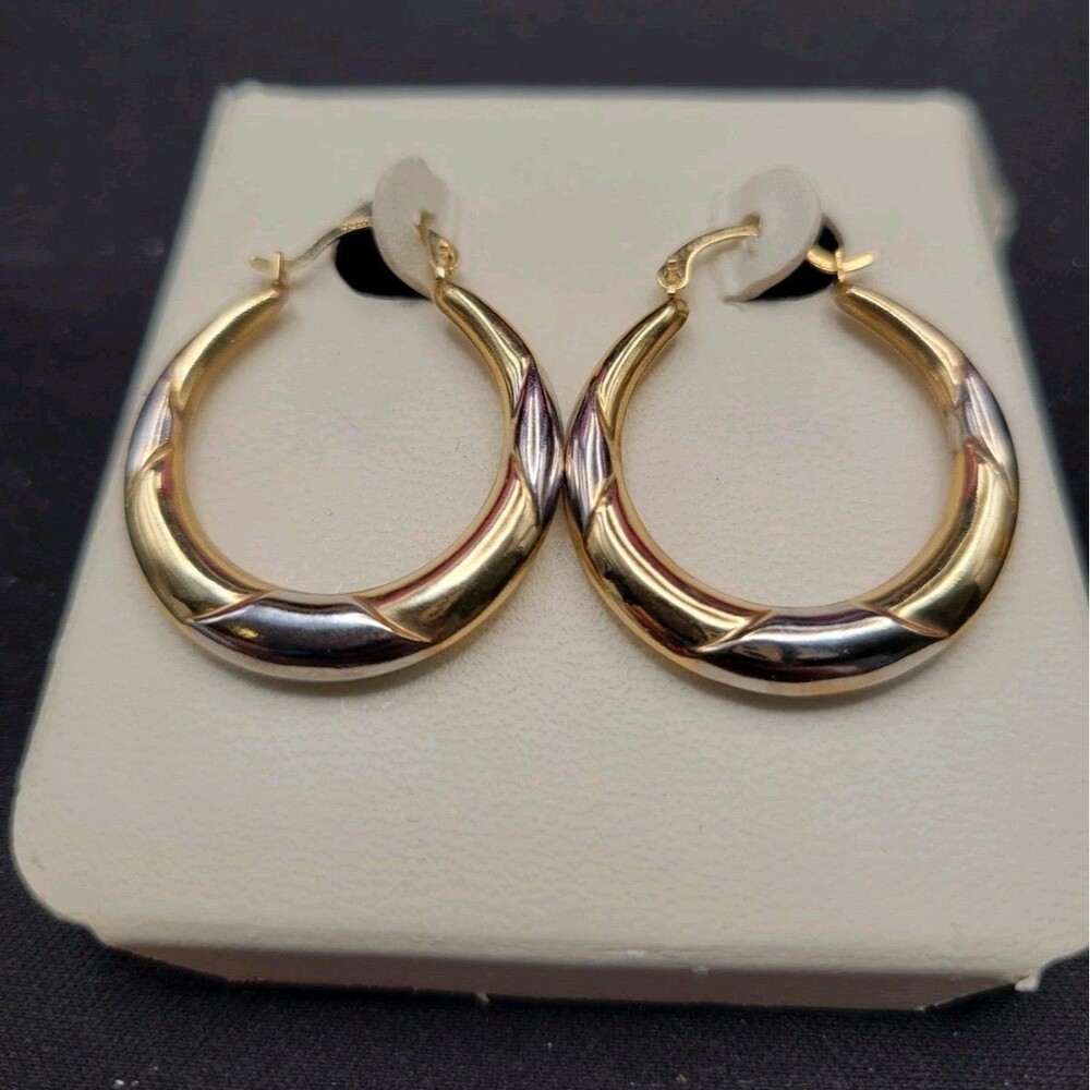 14k White Yellow Gold 2 Tone Round Hoop Earrings - Stunning Classic & Timeless
